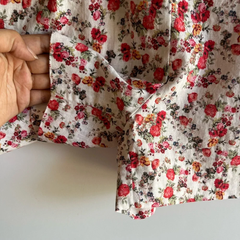 Sezane Lucas Short Fleurs Roses Fond Ecru 6 - Picture 8 of 10